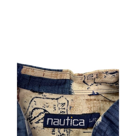 Nautica Mens Short Sleeve Button Front Shirt Sailing Maps Print Size L - Picture 5 of 7